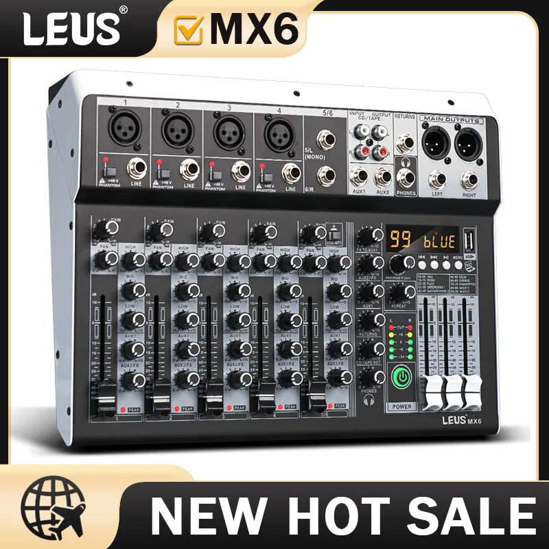 Audio Music Mixer - Leus mx6 canal 99 dsp efeito